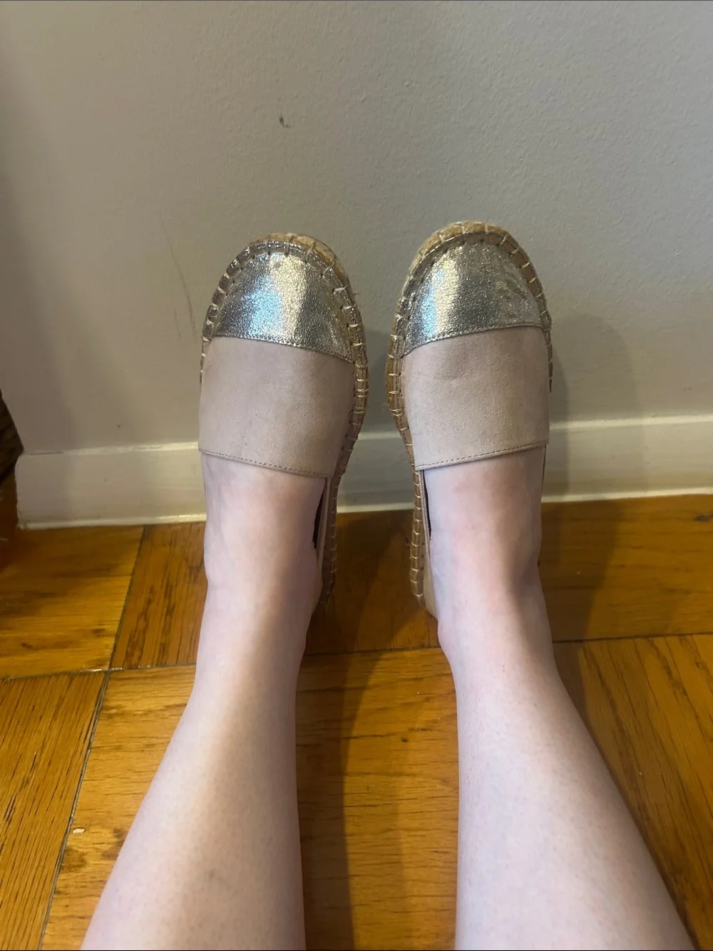ASOS Blush Pink Espadrille Flats with gold metallic toe